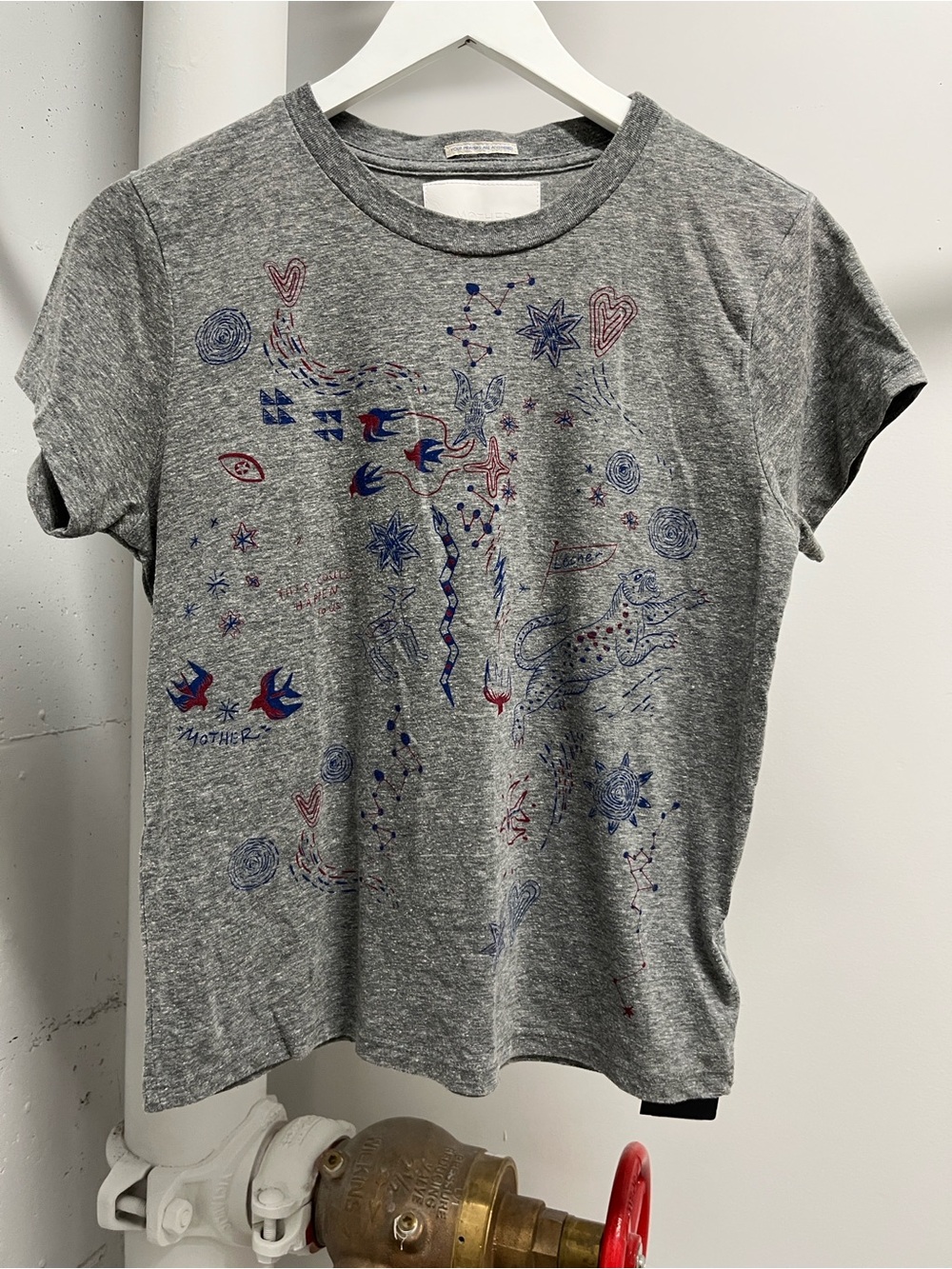 MOTHER Gray Short-Sleeve Tee with Blue & Red Graphic